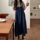 Short-sleeve T-shirt / Denim Midi A-line Overall Dress