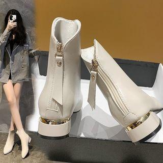 Pointy-toe Zip Block Heel Short Boots