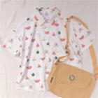Watermelon Print Short-sleeve Shirt White - One Size