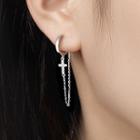 Cross Chained Alloy Dangle Earring 1 Pc - Silver - One Size