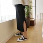 Band-waist Slit-side Textured Skirt