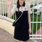 Short-sleeve Embroidered A-line Polo Knit Dress