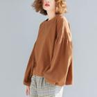 Crew-neck Lantern-sleeve T-shirt Khaki - One Size