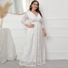 Plus-size 3/4-sleeve Lace Maxi A-line Dress