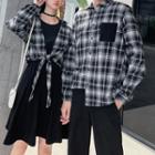 Couple Matching Plaid Shirt / Plain A-line Dress / Straight-cut Pants / Set
