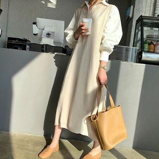 V-neck Long Knit Vest Dress