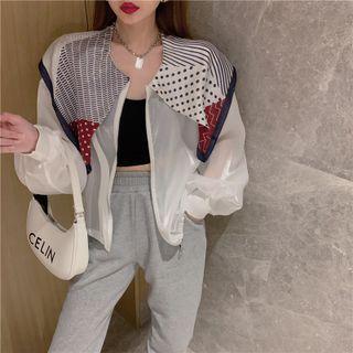 Printed Panel Zip Sheer Jacket