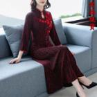 3/4-sleeve Traditional Chinese Midi A-line Dress
