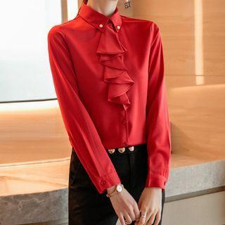 Ruffled Blouse / Straight-cut Pants / Set