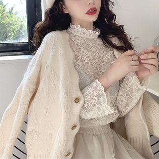 Long-sleeve Lace Top / Scallop Edge Cardigan