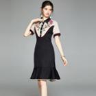 Short-sleeve Floral Print Panel Sheath Dress