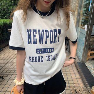 Short-sleeve Round-neck Lettering Top