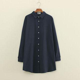 Plain Long-sleeve Long Blouse