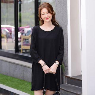 Long-sleeve Fringed Shift Dress