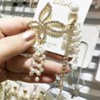 Non-matching Faux Pearl Rhinestone Butterfly Fringed Earring As Shown In Figure - One Size