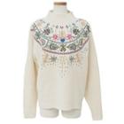 Pattern Embroidered Mock Neck Sweater