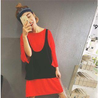 Set: 3/4-sleeve T-shirt Dress + Tank Top