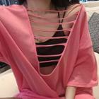 Caged Back Elbow-sleeve Tunic T-shirt