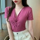 Short-sleeve Twist V-neck Top