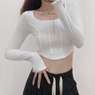Long Sleeve Square-neck Paneled Crop Top