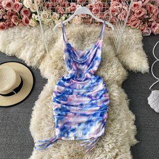 Tie Dye Drawstring Sleeveless Sheath Dress