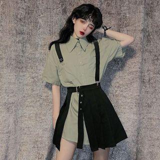 Short-sleeve Long Shirt / Asymmetric Jumper Skirt