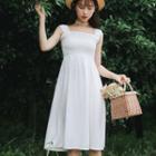 Wide-strap A-line Dress White - One Size