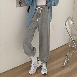 Drawstring-cuff High-waist Wide-leg Pants
