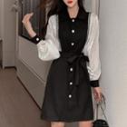 Mock Two-piece Tie-waist Mini A-line Dress