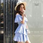 Short-sleeve Off Shoulder Ruffle A-line Dress