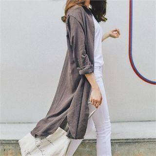 Round-hem Plain Boxy Shirtdress