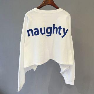 Long-sleeve Crew Neck Lettering Crop T-shirt