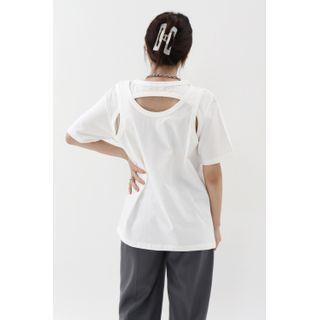 Cutout-back Mock Two-piece T-shirt Ivory - One Size