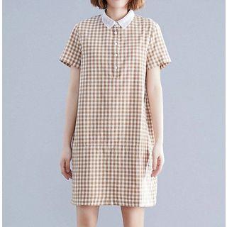 Short-sleeve Gingham Mini Polo Dress