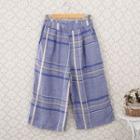 Plaid Wide-leg Pants Blue - One Size
