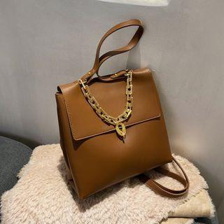 Faux Leather Two-way Chained Handbag