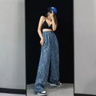 Zebra-print Drawstring Wide-leg Pants