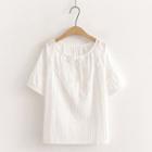 Short-sleeve Tie-front Lace Trim Top White - One Size
