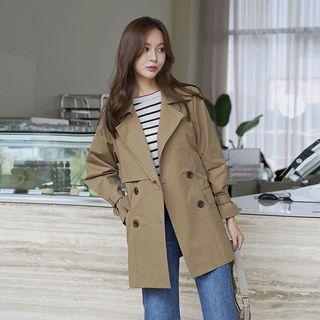 Flap Double-button Trench Coat With Belt