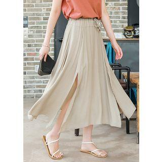 Drawstring-waist Slit-hem Long Skirt