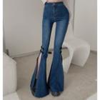 High Waist Slit-hem Bell Bottom Jeans