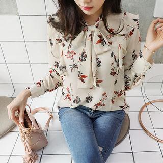 Tie-front Floral Print Chiffon Top (l~xxl)
