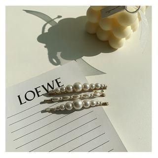Faux-pearl Hair Pin Set (3 Pcs) Gold - One Size