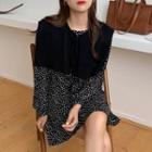 Puff-sleeve Dotted A-line Dress / Cape