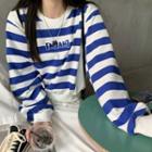 Striped Letter Embroidered Sweatshirt