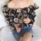 Off-shoulder Long-sleeve Floral Print Blouse