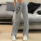 Lettering Checkered Wide Leg Pants