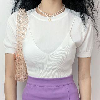 Mock Two-piece Knit Short-sleeve Top