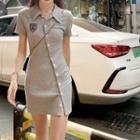 Short-sleeve Polo-neck Button-up Slim-fit Dress