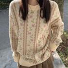 Long-sleeve Printed Knit  Sweater Sweater - One Size